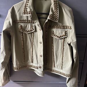 Rebecca Minkoff Khaki Studded Jean Jacket